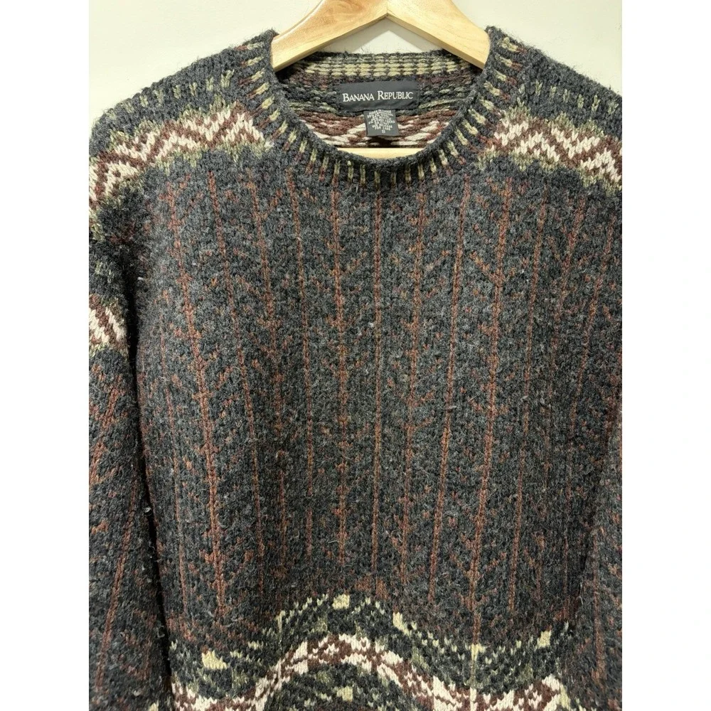Banana Republic Mens S Fair Isle Sweater Lambswool Wool Nordic Crewneck Pullover